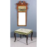 A Walnut Framed Wall Mirror of "18th Century" Design and a Victorian Walnut Rectangular Stool, the