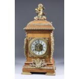 A Late 19th Century French Oak and Brass Mounted Mantel Clock, by G. V., No. 1761 48, the 3.5ins