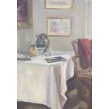 ***Antony Bream (born 1943) - Oil painting - Interior scene - Corner of dining room, signed and