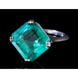 An Emerald Ring, Modern, in 18ct white gold mount, set with a natural Columbian octagonal cut