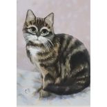 Celia Pike (born 1952) - Watercolour and gouache - Two miniature paintings of cats, "Smudge", 3.5ins