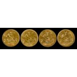 Four George V 1912 Half Sovereigns, fine