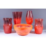 A Stuart Strathearn Orange Mottled Glass Bowl, with gold flecking, 9.5ins diameter x 4.5ins high,