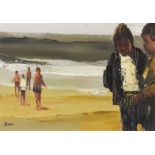 ***Donald McIntyre (1923-2009) - Oil painting - "Figures on Beach No. 1" - Four figures in bathing
