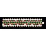 An Emerald, Ruby, Diamond and Pearl Bracelet, 20th Century, by Van Cleef & Arpels, the bracelet in