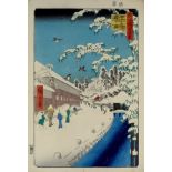 Hiroshige Ando (1797-1858) - Woodcut in colours - Bamboo grove lane, Atagoshita, 13.25ins (33.7cm) x