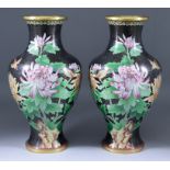 A Pair of Chinese Baluster Shaped Cloisonne Vases, 20th Century, decorated with birds amongst