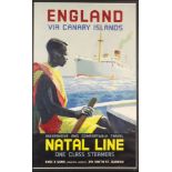 ***Percy Padden (1886-1965) - Coloured screen print - Poster - "Natal Line (One Class Steamers) -