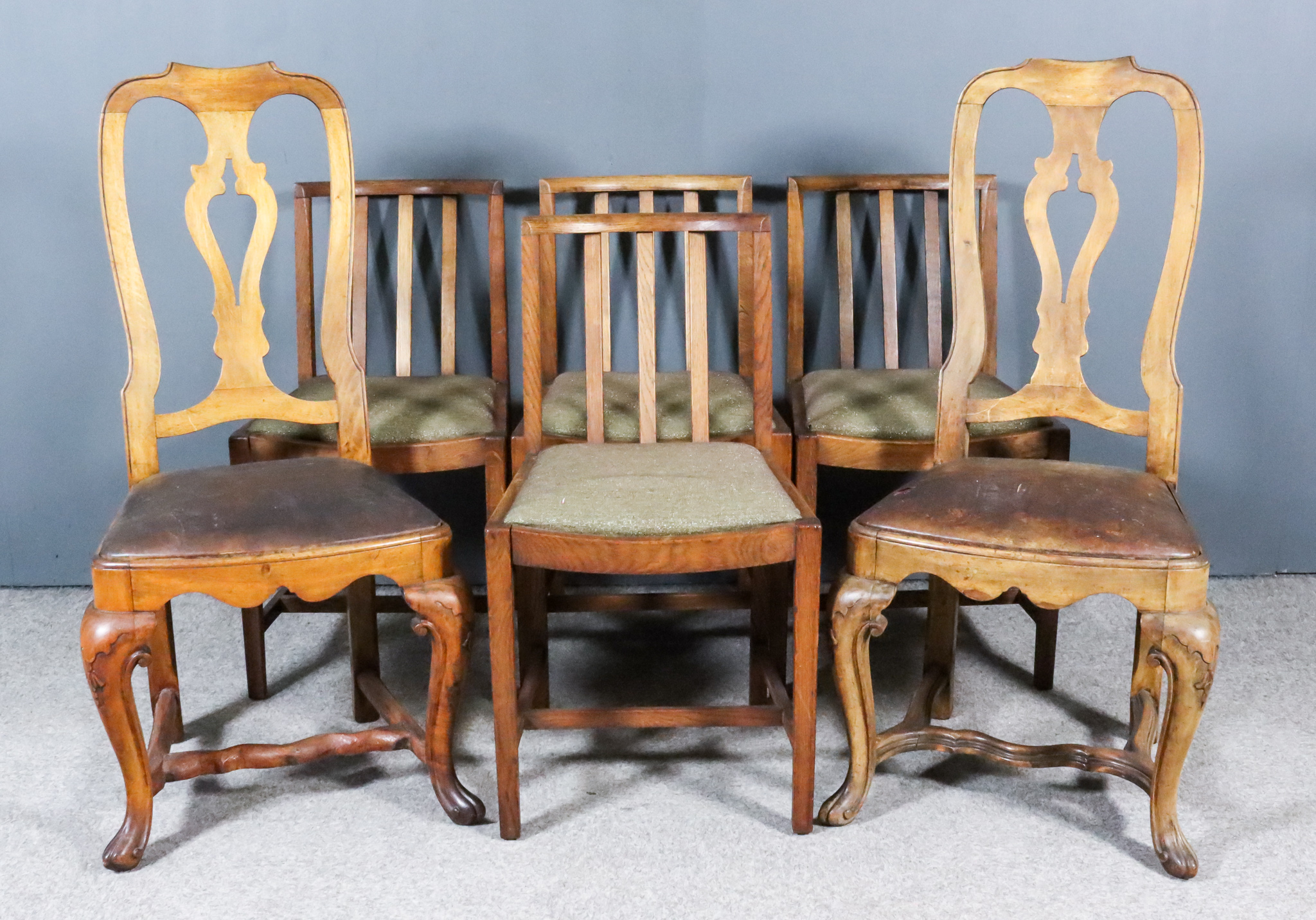 A Pair of Continental Walnut High Back Dining Chairs of "18th Century" Design and a Set of Four 20th - Image 2 of 2