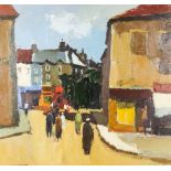 ARR Donald McIntyre (1923-2009) - Oil painting - "Street Scene, Normandy" - Bright street scene with