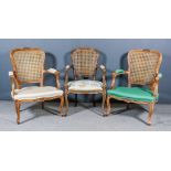 A Pair of Modern Italian Beechwood Framed Open Arm Fauteuils and a Similar Smaller Armchair, the