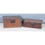 A 17th Century Oak Bible Box and an 18th Century Oak Bible Box, the 17th Century box with front