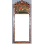 A Walnut and Painted Rectangular Wall Mirror of "18th Century" Design, with shaped top inset with