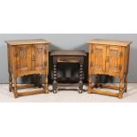 An Oak Joint Stool of "17th Century" Design and a Pair of Oak Bedside Cabinets of "17th Century"