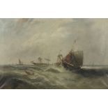 William P. Rogers (fl. 1842-1883) - Oil painting - Fishing vessels in a choppy sea, signed, canvas