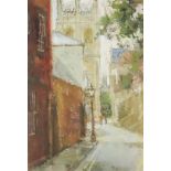 Anthony Morris (born 1938) - Oil painting - "Magpie Lane, Oxford" - Street scene, signed "Morris" to