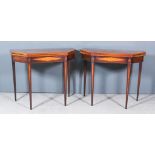 A Pair of George III Mahogany Card Tables, the folding tops of octagonal form, with baize lined