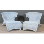 A Pair of Mid 20th Century Steel Framed and Blue Woven Fibre Pool Loungers, of scroll form, each