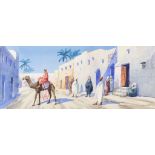Giovanni Barbaro (1864-1915) - Watercolour - Tunisian street scene with camel and rider, signed, 9.