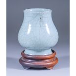 A Chinese Pale Celadon Crackle Glazed Vase, with underglazed blue Yon Gzheng mark to base, 4ins (