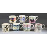 Seven Wedgwood Pottery Mugs, 20th Century, designed by Richard Guyatt, including - The Coronation of