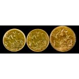An Edward VII 1906 Sovereign, and Two Edward VII 1906 and 1907 Half Sovereigns, all fine