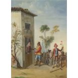 19th Century Continental School - Five oil paintings - Groups of figures, some dancing, in