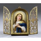 A French Porcelain Plaque Enamelled with "The Penitent Magdalene", Late 19th Century, mounted in