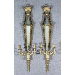 A Pair of Italian Gilt Wood and Mirrored Two-Branch Wall Appliques in the "Neo Classical" Manner,