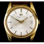 A 1960's IWC Automatic Wristwatch, 18ct Gold Cased, (rear of case inscribed), the silvered dial with