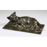 Camille Pantol (19th/20th Century) - Bronze model of a reclining cat, signed, 2.5ins high