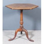A George III Mahogany Hexagonal Tripod Table, with plain top, on turned central column and