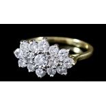 A Diamond Cluster Ring, 20th Century, in 18ct gold mount, set with fourteen round brilliant cut