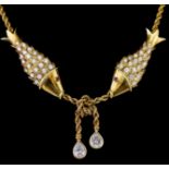 An 18ct Gold Diamond Set Necklace, Modern, by Rene Boivin, in the form of two articulated fish, each