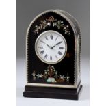 An Edward VII Silver Mounted and Tortoiseshell Mantel Time Piece, the 2.5ins diameter white enamel