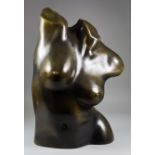 D. Claverie (20th Century French) - Dark green patinated bronze of a naked female torso, 19ins high,