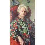 ***Jane Bond (born 1939) - Oil painting - Three quarter length portrait of Lady Doreen McIntosh