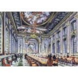 ***Hubert Pragnell (born 1942) - Pastel - "Preparing for Dinner" - The Painted Hall, Royal Naval