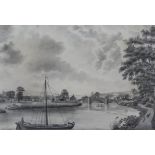 Late 18th/Early 19th Century English School - Watercolour en grisaille - River or canal scene with a