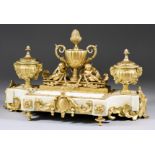A 19th Century French Gilt Brass and White Marble Inkstand of "Louis XVI" Design, with central two-