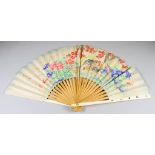 A Japanese Fan, Meiji Period, the ivory guard-sticks inlaid with shibayama-style insects, the