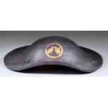 A Japanese Jingasa, Meiji Period, a Samurai lacquered travelling hat, of Bajo-Gasa form with Hato (