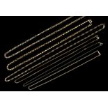 A Mixed Lot of 9ct Gold, comprising - a belcher chain, 460mm overall, an Albert, 580mm overall, a