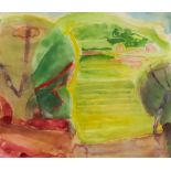 ***Norman Adams (1927-2005) - Watercolour - Provençale scene with fields, unsigned, 11.25ins x