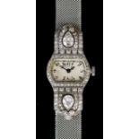 A Lady's Tiffany & Co. Wristwatch, 20th Century, Platinum Cased, the cream rectangular dial set with