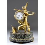 A Late 19th Century French Gilt Brass and Green Veined Marble Oval Base Mantel Clock, the 2.75ins