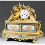 A Mid 19th Century French Gilt Brass and Porcelain Mounted Mantel Clock, by Henry Marc of Paris, No.