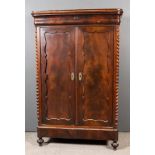 A 19th Century French Mahogany Armoire, with moulded cornice, fitted one frieze drawer with