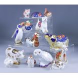 Fourteen Royal Crown Derby Bone China Paperweights, including "Hippopotamus", 4.5ins high, "