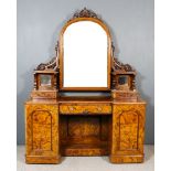 A Victorian Figured Walnut Kneehole Dressing Table and a Similar Wash Stand, the kneehole dressing